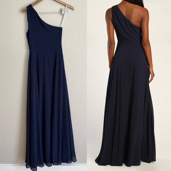 NWOT Glamorous Agenda Navy Blue One-Shoulder Cutout Maxi Dress - Picture 3 of 8